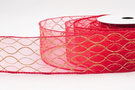 Rood/goud glitterend ogee-rasterdraadlint_KW0472GC-7-7